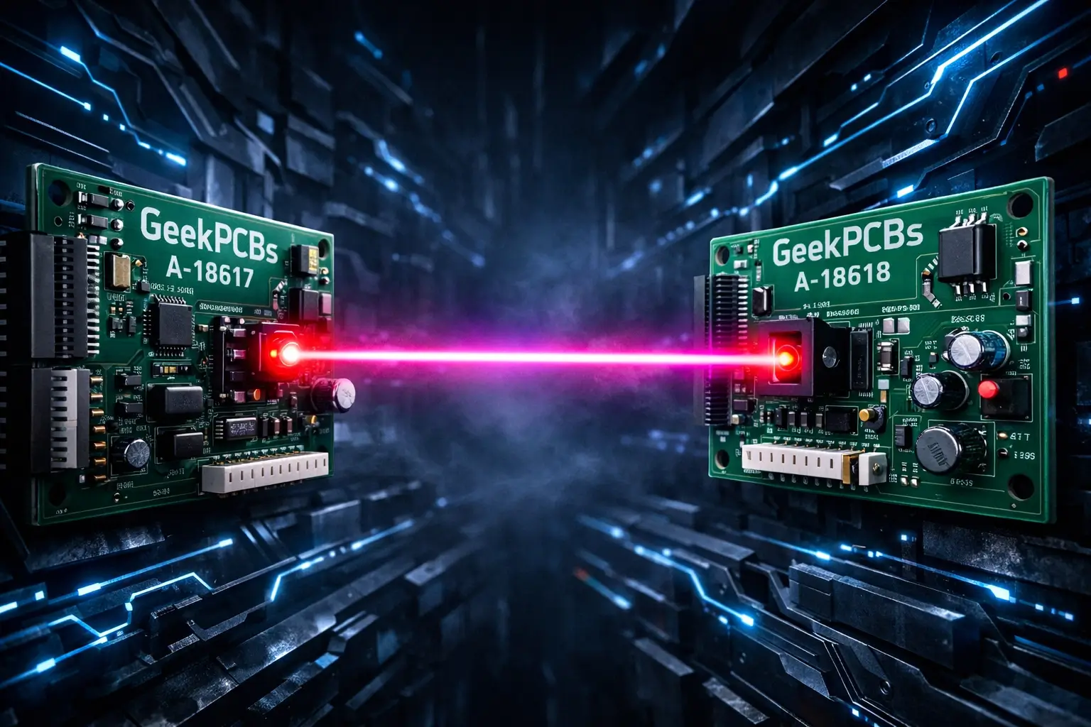 Bally Williams A-18617 and A-18618 pinball board set showing the infrared beam connection.