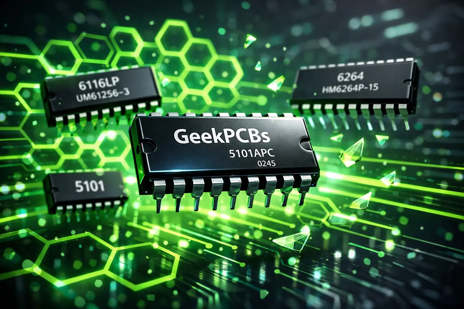 Compatibility guide for arcade board RAM chips 5101, 6116, and 6264.