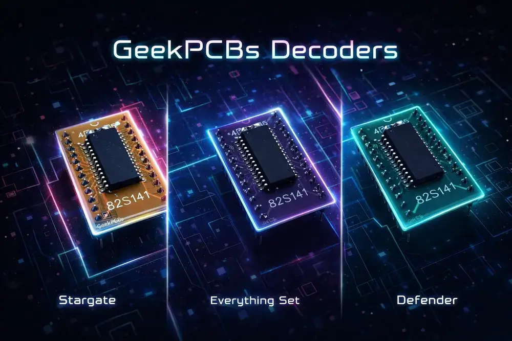 Williams arcade logic board with modern SMD decoder upgrade installed for stable gameplay